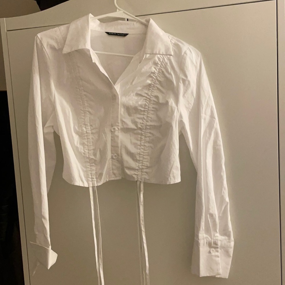 White crop button down